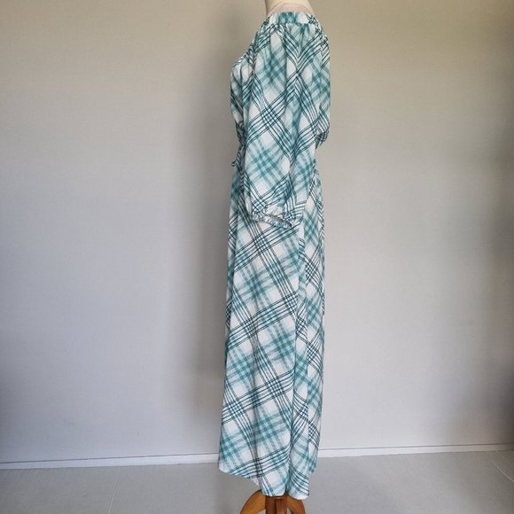 Boho Bird Birdsnest White & Green Plaid Maxi Dress with Belt Plus Size 22 - Picture 3 of 8